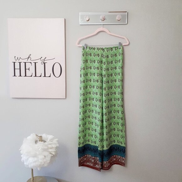 NWOT Zara green & multicolour abstract floral print high waist wide leg pants, S - Picture 9 of 14